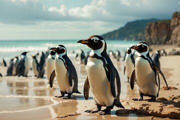 Obraz premium penguins on the beach