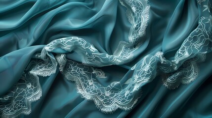 Delicate lacework draped over a teal fabric, embodying timeless elegance.
