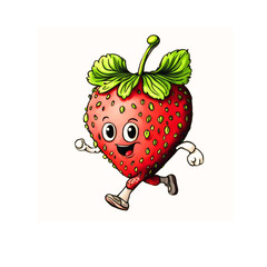 A drawing of a red strawberry walking and smiling.
illustration strawberry.
Illustration: Red strawberry walking, smiling, happy.