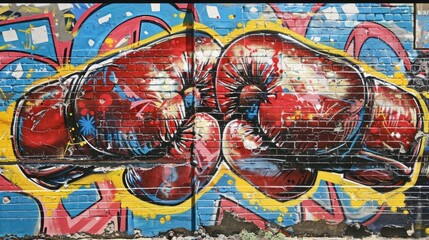 Dynamic Pop Art Comic Street Graffiti Featuring Boxing Gloves on a Brick Wall: A Fantastic Background for Urban Art Enthusiasts
