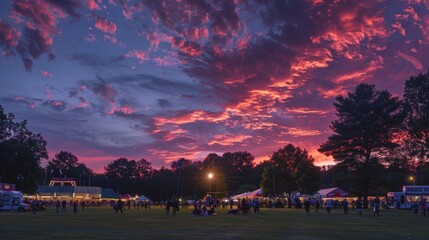 As the evening progresses the sky transforms into a breathtaking mix of pinks oranges and purples creating a picturesque background for fairgoers to capture memories.