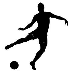 Soccer player happily kicking a football outdoors, gesturing with arm