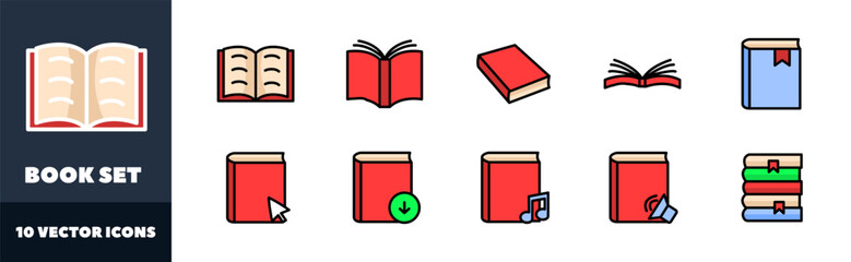 Book icon set. Books icons. Flat style. Vector icons