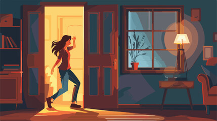 Woman going out from home after fight with husband Cartoon