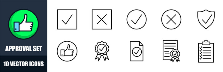 Approval icons set. Linear style. Vector icons