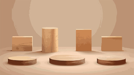 Wooden podium for products display - 3d realistic vector