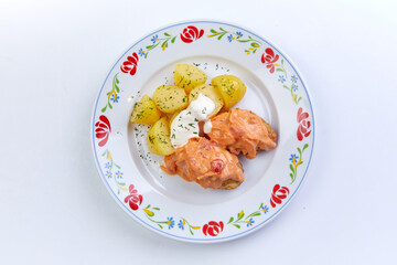 tasty dinner on the white background