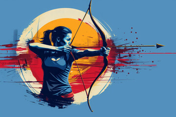 Colorful archery illustration with bow and arrow.