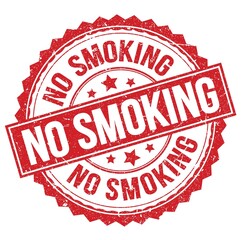 NO SMOKING text on red round stamp sign