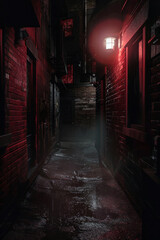 Dark creepy alley at night in the city.