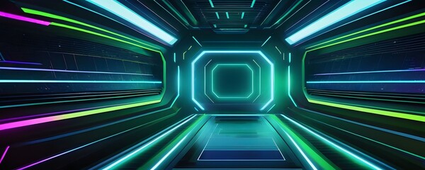 abstract illustration of sci-fi gaming background with neon blue and green theme