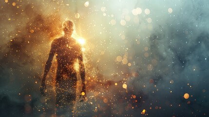 Fototapeta premium Self Development Concept: Human Silhouette with Glowing Energy Representing Personal Growth
