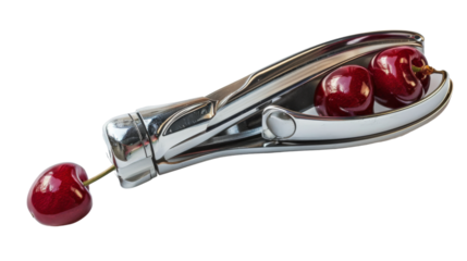 Scissors cutting cherries in half for preparation