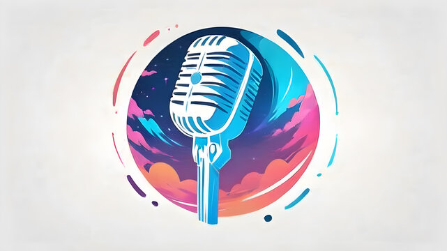Music themed microphone logo icon emblem symbol, Generative AI