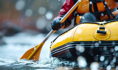 Naklejka premium person rafting on the river, extreme and fun sport at tourist attraction , Generative AI