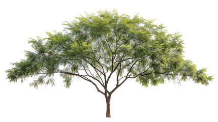 A tree with lush green leaves stands out against a white background
