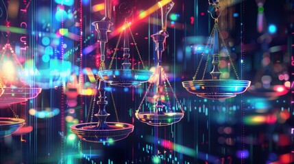Surreal legal system, floating laws and regulations, abstract, vibrant and psychedelic