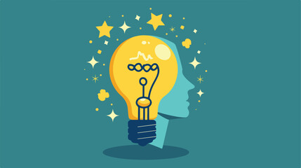 Idea process icon. Lightbulb shining in human head Cartoon