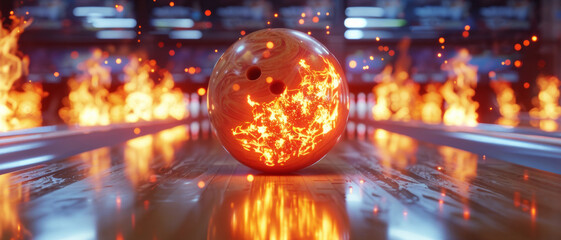A fiery bowling ball streaking down the alley, the energy of the game set ablaze.