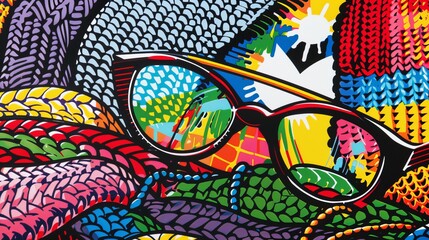 Closeup of knitting, Pop art comic style, Bright hues, Bold lines