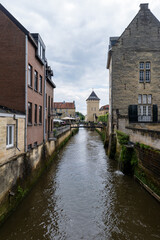 Fototapeta premium canal and houses in the old Valkenburg, netherlands