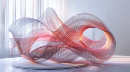 Obraz premium 3D Modeling Abstract Sculpture: An illustration showcasing a wireframe model of an abstract sculpture