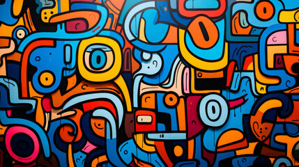 Vibrant Abstract Graffiti Mural with Bold Colors