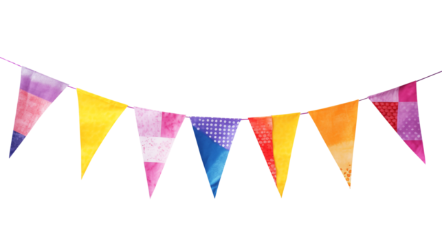 Multicolored bunting isolated on transparent white background, clipping path