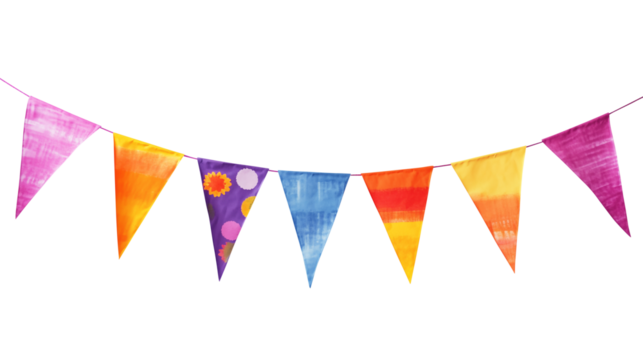 Multicolored bunting isolated on transparent white background, clipping path
