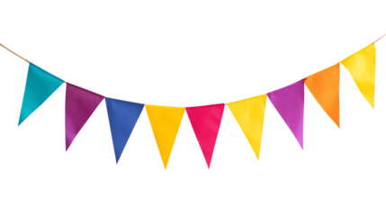 Multicolored bunting isolated on transparent white background, clipping path