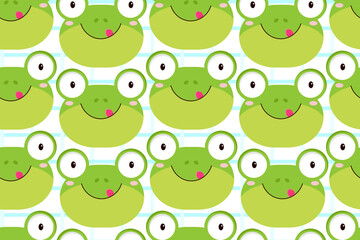 Seamless pattern with cute frog heads. Vector background.