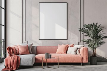 Pink Couch and Plant in Living Room