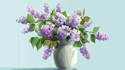Lilac bouquet in ceramic vase. Beautiful home decoration