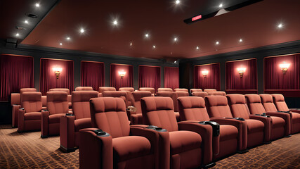 Cinema hall with red seats, Generative AI