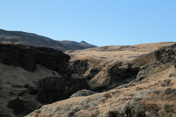Island, Wasserfall am Verlauf des Skogafoss