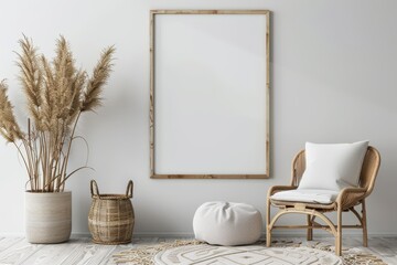 White Room With Chair and Large Picture Frame