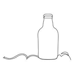 Illustration of a bottle, red wine glass, a bottle of beer and a glass, drawing one continuous line of beer glass, Watercolor Beer Bottle Drawing