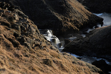 Island, Wasserfall am Verlauf des Skogafoss