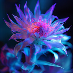 An artistic representation of a flower with electrified blue petals glowing against a darker background, showcasing depth and texture
