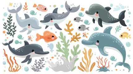 Marine life and cartoon ocean animals Cartoon Vector