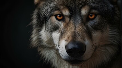 Intense Gaze: Grayscale Wolf Portrait with copy space