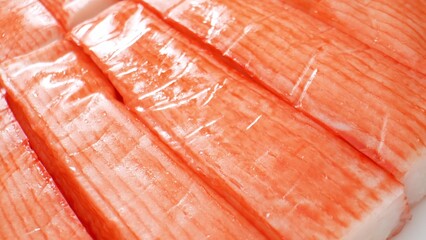 Crab sticks: seafood made from minced fish, starch, and flavorings, mimicking crab meat. Convenient...
