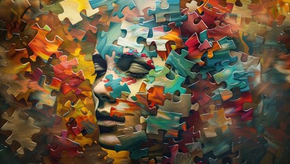 Abstract Art of Woman’s Profile with Puzzle Pieces