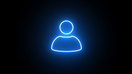 Glowing neon line blue color user, profile or people icon on the black background.