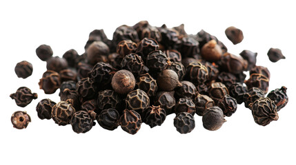 Obraz premium A collection of black pepper grains stacked in a heap on a clean white surface