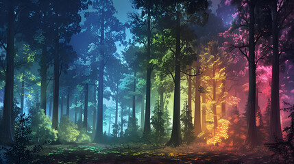 A serene forest at twilight - Powered by Adobe