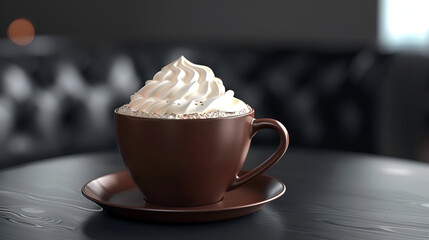 Hot chocolate cup with cream on top view