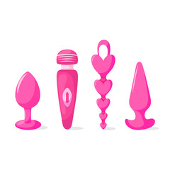 Set of different sex toys. Sex shop collection. Erotic elements for adult games. BDSM toys