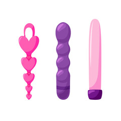 Set of vaginal balls, dildo. Different sex toys for adults. Sex shop collection. Erotic elements for games