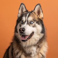 Alaskan Malamute dog on minimalistic colorful background with Copy Space. Perfect for banners, veterinary ads, pet food promotions, and minimalist designs.
